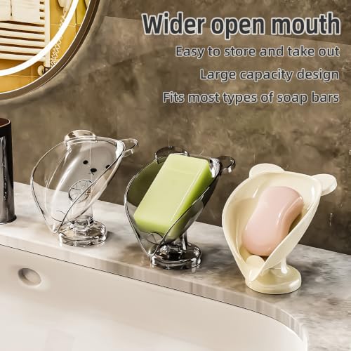 Self Draining Leaf Soap Dish – Easy to Clean Waterfall Soap Holder, Multi-Use for Shower, Bathroom & Kitchen Sink, Durable & Stylish (Clear Bear) - color: Clear Bear