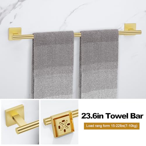 Brushed Gold Bathroom Hardware Accessories Towel Bar Set, 10 Pieces Bathroom Towel Bar Holder Set, 23.6 Inch Stainless Steel Toilet Paper Holder Towel Racks for Bathroom Wall Mounted - color: Brushed Gold, size: 10pieces A