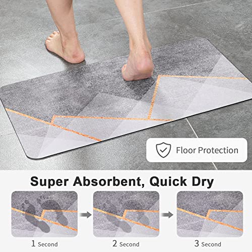 Stiio Bath Mats for Bathroom 17x29 inches, Super Absorbent Quick-Drying Bath Rug, Rubber Non-Slip Thin Bathroom Rugs Fit Under Door, Easy Clean Washable Shower Mat for Kitchen, Bathtub, Sink, Grey - color: Grey Geometry, size: 1'5" x 2'5" (Rectangular)
