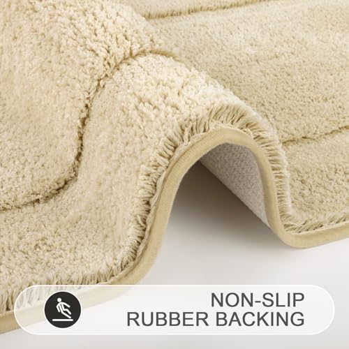 SHACOS Microfiber Bathroom Rugs Set of 3 with Toilet Lid Cover Non Slip | Washable Bath Mat Absorbent Bathroom Carpet 16"x24"+U Shape Toilet Rug 20"x24"+Toilet Lid Cover 19"x21", Beige - color: Beige, size: 16"x24"+U-Shape 20"x24"+Lid Cover 19"x21"