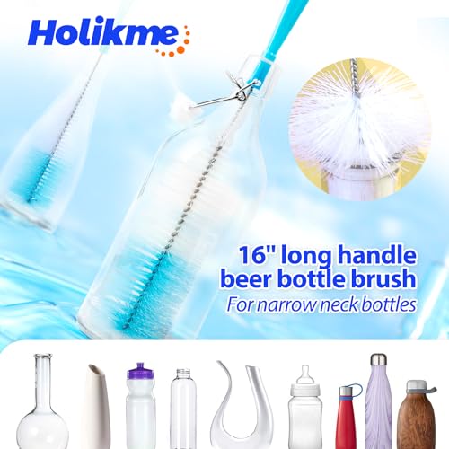 Holikme Bottle Brush Tube Cleaning Lab Set with Long Handle, Cup Cleaner for Washing Narrow Neck Beer Wine Decanter Pipes Lids Sinks Cap Covers, Pink - color: Pink