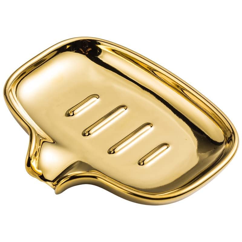Multi-Color Ceramic Soap Dish for Kitchen or Bathroom, Easy to Clean, Self Draining Soap Holder, Keeps Soap Dry (Gold) - color: Gold