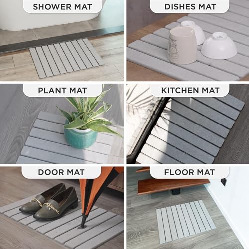 MophonicHome Foldable Stone Bath Mat - Diatomaceous Earth Shower Mat, Non-Slip Quick-Dry Stone Bath Mats for Bathroom Floor, Super Absorbent, Compact Design, Easy to Clean, Dark Gray (23.5 x 15) - color: Regular Dark Gray