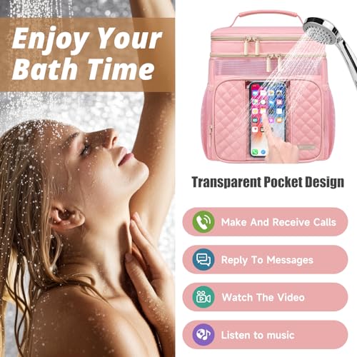 Tealari Large Toiletry Bag for Women Men,Bathroom Bag,Water Resistant Shower Bag,Makeup Bag,Portable Shower Caddy for College Dorm,Hanging Travel Toiletry Bag with Transparent Waterproof Phone Pocket - color: Pink