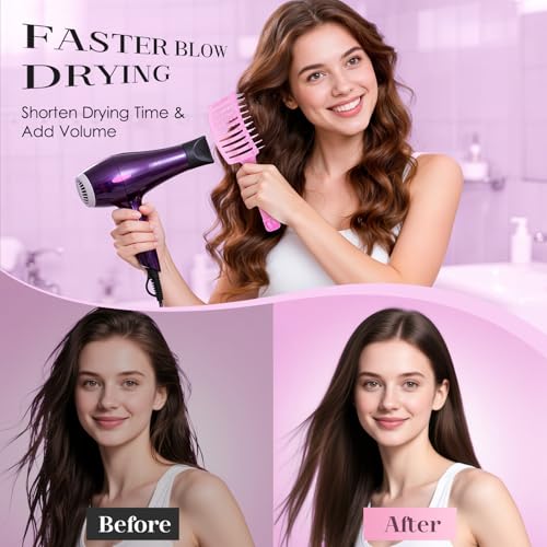 Bsisme Hair Brush with Hair Clips, Vented Brush for Faster Blow Drying | Detangler & Frizz-Free on Women Girls Curly Wet Thick Fine Hair, Ideal Valentine's Day, Mothers Day, Birthday Gift for Her - color: Pinkish Purple