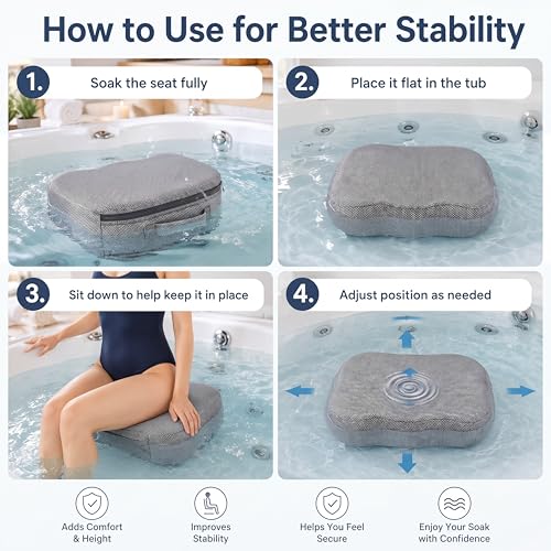 Yerliker 1 Pcs Foldable Hot Tub Booster Seat for Adults Adjustable 2 Heights up to 6.3", Weighted Booster Seat 3D Air Mesh Hot Tub Accessories Quick Dry Micro Dot Non Slip for Spa Bathtub Pool (Gray) - color: Grey