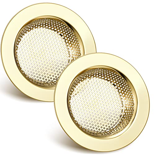 Retisee 2 Pcs Sink Strainer Stainless Steel Kitchen Sink Drain Strainer Basket Cover Mesh Hair Food Catcher, Large Wide Rim of 4.4 Diameter(Gold) - color: Gold