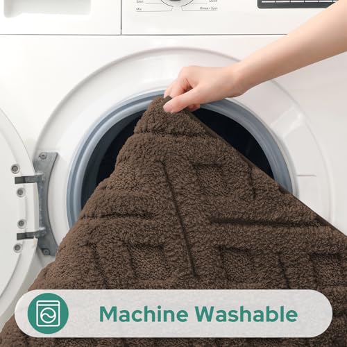 HOMEIDEAS Brown Bathroom Rug Set 2 Piece, Soft Microfiber Tufted Bath Mats, Super Absorbent Non Slip, Machine Washable Bathroom Rugs for Tub, Shower and Floor, 20" x 32" Plus 16" x 24" - color: Brown