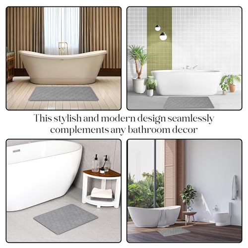 Diatomaceous Earth Stone Bathmat | Eco-Friendly XL Stone Bath Mat 18x24 Inch. Instant Dry Bathroom Mat with Sandpaper & Pads. Multiuse, Kitchen Counter & Stone Dog Bowl Mat (2, Grey) - color: Grey