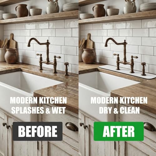 Customizable Kitchen Sink Faucet Mat: 24" Lx4 W Absorbent Splash Guard | Non-slip Fabric Rubber Mat, Cut to Fit Oval Rectangle Square Faucet & 2,3,4 Holes Irregular Sink with Soap Dispenser Air Gap