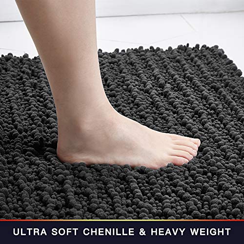 Walensee Bathroom Contour Rug Non Slip Toilet U Shaped Bath Mat (20x24, Dark Grey) Water Absorbent Super Soft Shaggy Chenille Machine Washable Dry Extra Thick Perfect Absorbant Best Plush Carpet - color: Dark Grey, size: 20"x24" Contour Rug