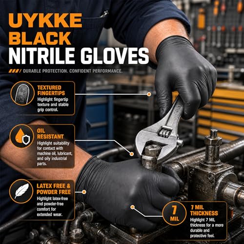 HEAVY DUTY 7 Mil Nitrile Black Gloves Disposable Latex Free Rubber Latex Cleaning Mechanic Food Prep Gloves 1000PCs - size: X-Large