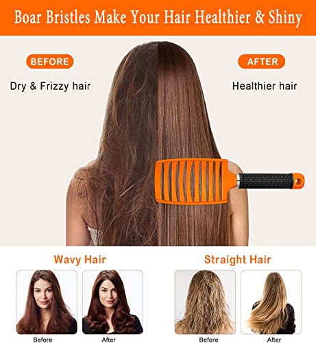 KTKUDY Detangling Brush Boar Bristles Hair Brush Make Hair Shiny & Healthier Curved and Vented Detangler Brush for Women Men Kids Wet and Dry Hair (Orange) - color: Orange