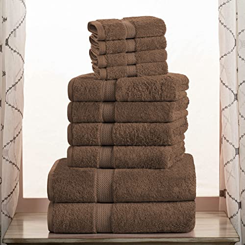 Superior Egyptian Cotton Ultra Plush & Absorbent, 10 Piece Set, Chocolate | Quick Dry, Soft Luxury Towel Set, Bath Essentials, Guest Bath, Spa, 2 Bath, 4 Hand, 4 Face Towels, Madeline Towels - color: Chocolate, size: 10-Piece Towel Set