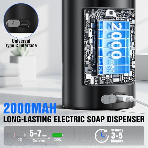 Fantictas Touchless Foaming Soap Dispenser, Stainless Steel Automatic Foam Soap Dispenser, USB-C Rechargeable Sensor Pump with 3 Adjustable Levels, 11.5 oz for Bathroom & Kitchen - color: Black, style: Foam