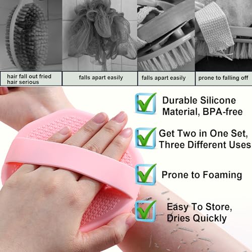 Silicone Body Scrubber, Exfoliating Body Scrubber for Sensitive Skin, Non-Slip Shower Scrubber for Body, Silicone Body Brush for Showering, Charcoal, Effective Showering Exfoliation, Gentle Massage - color: Black and Pink