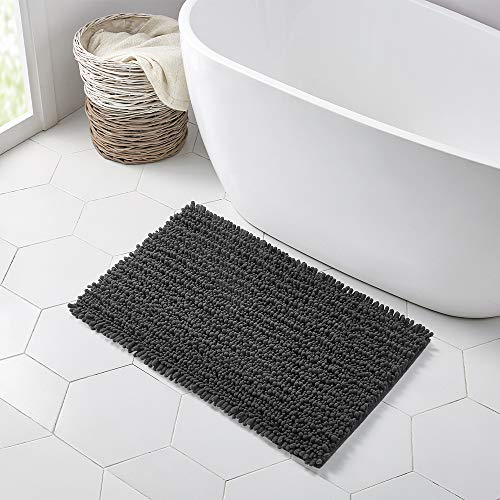 Walensee Bathroom Rug Non Slip Bath Mat (32x20 Inch Dark Grey) Water Absorbent Super Soft Shaggy Chenille Machine Washable Dry Extra Thick Perfect Absorbant Best Large Plush Carpet for Shower Floor - color: Dark Grey, size: 32"x20"