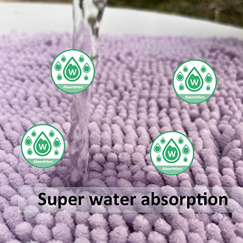 Chenille Bath Mats Set 2 Piece Non-Slip Luxury Bath Runner Rugs Extra Soft Absorbent Shaggy Washable Dry Plush Area Carpet Mats - Lavender - color: Lavender, size: 32"L x 20"W + 24"L x 16"W