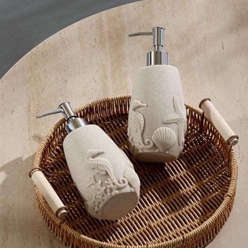 Soap Dispensers 350mL 11OZ, 2 PCS Luxurious Ocean Hand Dish Lotion Shampoo Soap Dispenser Jar, Sea Shell Soap Pump Bottles for Kitchen Bathroom Countertop Beige - color: Beige 1