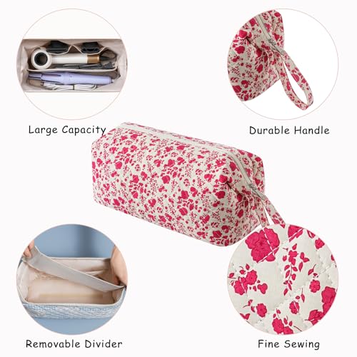 Large Quilted Hair Tools Travel Bag,Hair Styling Accessories Storage Case for Hair Dryer,Curling Iron,Flat Irons,Straightener and Attachments,Portable Organizer with Removable Dividers(17Red Flower) - color: 17Red Flower