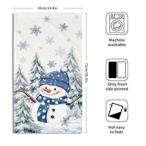 Winter Blue Snowman Hand Towels for Bathroom 14.4x28.3 Inch | Set of 2，Xmas Snowflake，Polyester Cotton，Breathable，for Winter Holiday Kitchen Hotel Gym Spa Decor - color: Winter Snowman