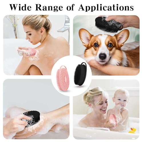 2 Pack Silicone Body Scrubber with Loofah Exfoliating Soft Body Shower Scrubber for Skin, 2 in 1 Bath and Shampoo Wash Brush for Skin Exfoliation Men Women (Black&Pink) - size: Black&Pink