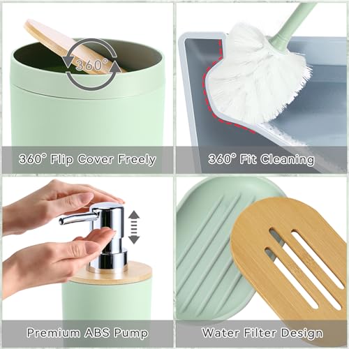 iMucci Bathroom Accessories Bathroom Sets with Shower Curtain, Bath Towel Set, Trash Can, Toilet Brush, Soap Dispenser, Bathroom Accessories Set Complete - size: Bath Set+Shower Curtain+Bath Towel Set, style: Green