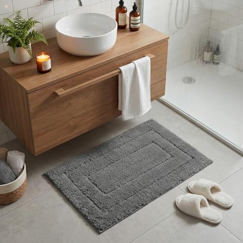 GRANNY SAYS Bathroom Rugs and Mats, 16" x 24" Non-Slip Bath Mat for Bathroom, Super Soft Absorbent Microfiber Bath Rug, Machine Washable and Dry, Small Dark Gray Rug for Shower, Tub and Bath Floor - color: Deep Gray, size: 1'4" x 2' (16" x 24")