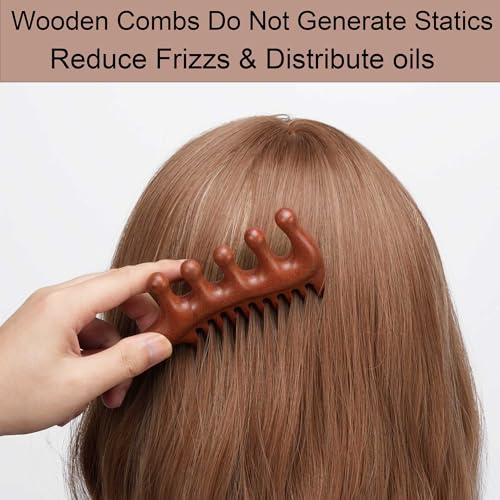 Wooden Scalp Comb, Wooden Scalp Massager for Stress Relax | No Statics Wooden Comb, Massage Scalp for Hair Growth, Storage Pouch Included, Wide Tooth