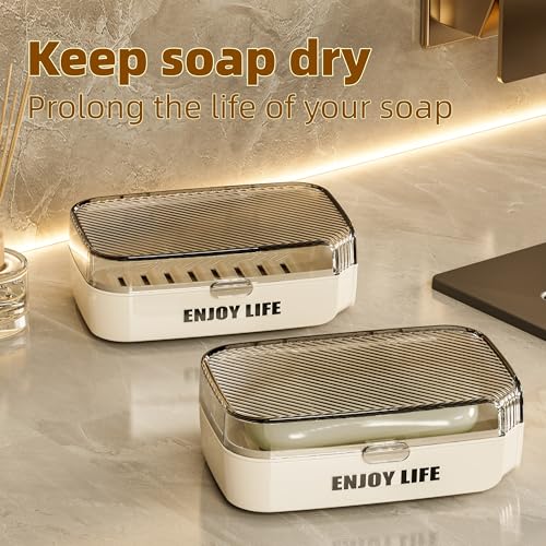 Soap Holder with Lid, 2 Packs Draining Soap Box for Shower, Bar Soap Holder Case Container, Portable Bar Soap Holder Dish, Travel Soap Case for Bathroom, Shower- Clear Black