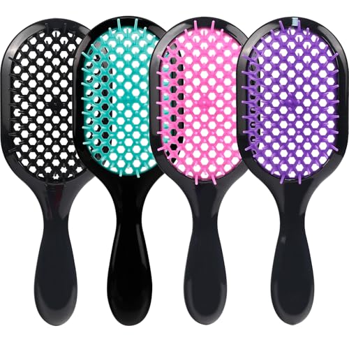 Detangling Brush,4 Pack Detangler Brush, Gentle & Effective Detangling on Wet or Dry Fragile Hair Types,Ultra-light, Detangling Brsuh ventilated and antistatic hairbrush (Pink+Purple+Green+Black) - color: Pink+Purple+Green+Black