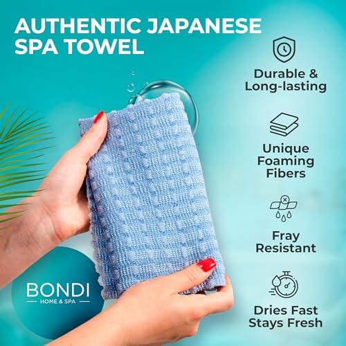 BONDI Exfoliating Shower Towel for Smooth Skin - Extra Long - Perfect for Back Scrubbing - Made in Japan