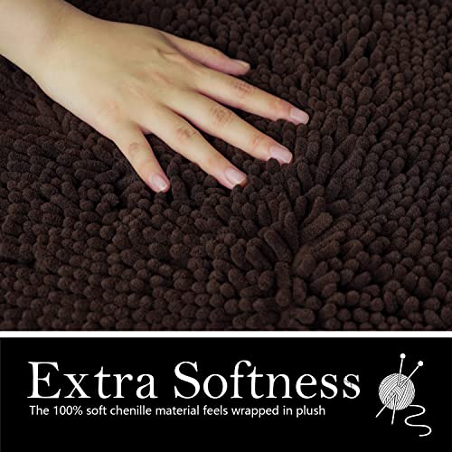 Bathroom Rugs Chenille Bath mat 2 Piece Set, Super Absorbent, Strong PVC Non Slip Backing, Bath mats for Bathroom, Plush Shaggy, Thick, Machine Washable, Bathtub, Shower, Toilet.(Brown) - color: Brown, size: 20''×20''U-Shape+20''×32''