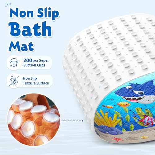 XIYUNTE Baby Bath Mat for Tub Non Slip Kids Bath Mat - 40''x16'' Extra Long Cartoon Bathtub Mat Non Slip Kids Shower Mat Eco-Friendly Toddler Bath Mats with Suction Cups, Machine Washable, Shark - color: B-shark 1