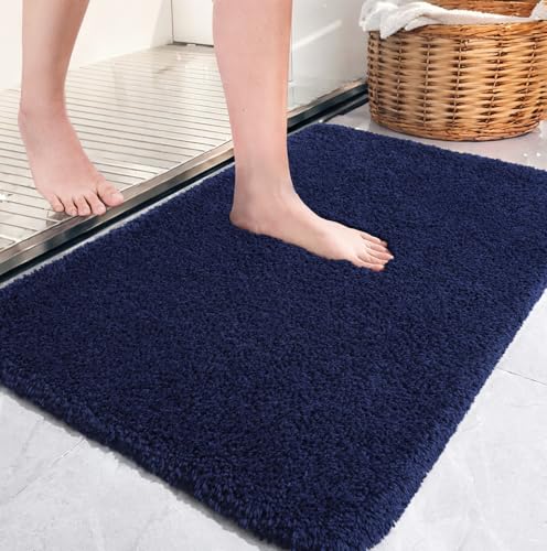 AROGAN Luxury Long Bathroom Runner Rug, 20x30 Inch Thick Soft and Absorbent Microfiber Non Slip Bath Mat, Rubber Backing Quick Dry Rugs Carpets, Machine Washable Plush Mats for Shower Floor, Navy Blue - color: Navy Blue, size: 1'8" x 2'6" (20" x 30")