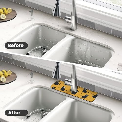 Kitchen Sink Splash Guard Faucet Mat, Black Cats Bat Diatom Mud Absorbent Draining Mat For Kitchen Sink Bathroom - color: Black Cats Bat, size: One Size