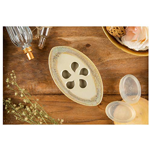 Ceramic Soap Dish with Self Draining Tray for Bar Soap, Bathroom, Kitchen (Ivory No.3) - color: Ivory No.3