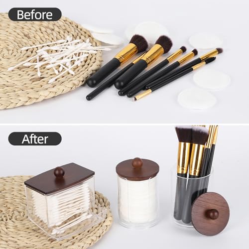 Tbestmax Bathroom Organizer Accessories Set-10 oz,7 oz Qtips Holder Storage with Bamboo Lids, Cotton Ball/Swabs Dispenser, Apothecary Jar 3 Pcs - color: Group B-honey-coloured