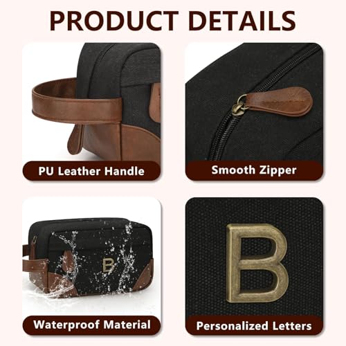 Personalized Toiletry Bag for Men - Initial Custom Travel Dopp Kit, Waterproof Shaving Bag with Large Capacity for Travel Essentials, Birthday Gifts for Him Dad Husband Boyfriend (B) - style: B