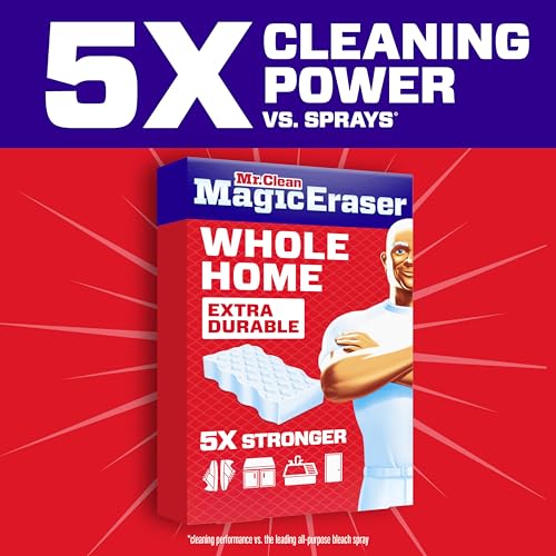 Mr. Clean Magic Eraser Sponge, All Purpose Cleaner, Cleaning Scrubber, Wall, Sneaker, Kitchen, Bathroom, Shower Cleaner, Cleaning Supplies, Melamine Sponge, Cleaning Pads, Extra Durable, 4ct - size: 4 Count (Pack of 1), style: Upgraded Version