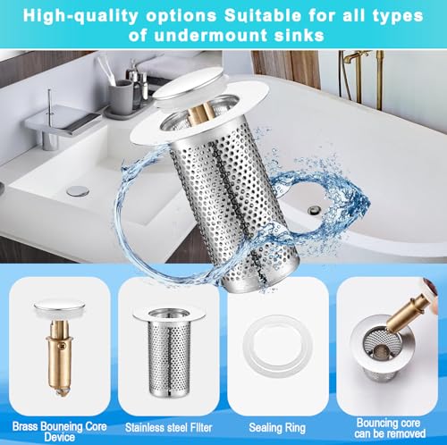 Bathroom Sink Stopper 2Pcs,Sink Drain Strainer,Hair Catcher with Removable Stainless Steel Filter Basket,Universal Sink Plug,Suitable for Most Sinks,Washbasin,Bathtubs