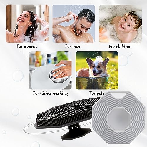 3Pack Silicone Body Scrubber, Qewro Body Buffer Exfoliating Brush with Silicone Loofah, Bath & Body Brushes for Men Women Kids Pets use in Shower, Scalp Exfoliator Hair Shampoo Skin Cleaning Brush - size: 3Pack
