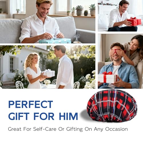 Years calm Shower Cap for Men, Waterproof & Heat-Retaining Hair Treatment Cap – Reusable Men’s Shower Cap with Foil Lining, Elastic Band, for Steam Care, Hair Mask & Oil Conditioning - color: Red
