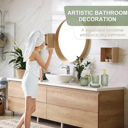 Green Bathroom Accessories Set, 5Pcs Clear Glass Green Accessories with Lotion Soap Dispenser, Soap Dish, Toothbrush Holder, Tumbler, Cotton Swab Jar, Modern Bathroom Decor Crystal Vintage Gift - style: Shallowgreen