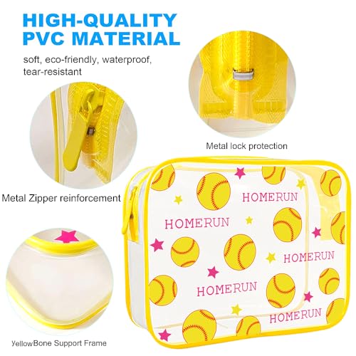 Clear Makeup Bags TSA Approved Toiletry Bag-2Pack，Clear TravelBags for Toiletries, Carry on Airport Airline Compliant Bag,Baseball - color: Yellow Baseball-2pcs