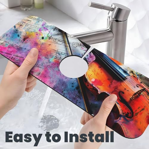 Kitchen Sink Splash Guard Faucet Mat, Colorful Violin Diatom Mud Absorbent Draining Mat For Kitchen Sink Bathroom - color: Colorful Violin, size: One Size