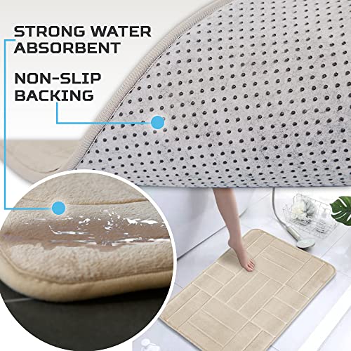 Bathroom Rug Set 5 Piece - Memory Foam Bathroom Mat Set, Soft and Comfortable, Non-Slip Thick Absorbent Bath Mats, Machine Washable, Beige - color: Beige/ Line Design