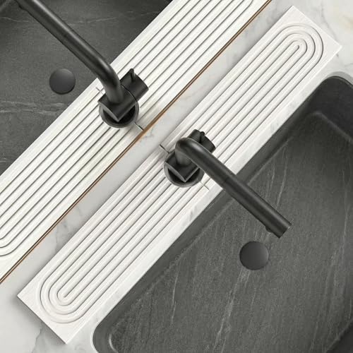 Stone Faucet Mat for Kitchen Sink, Diatomite Absorbent Stone Drying Mat for Bathroom Counter Quick Drying, Sink Splash Guard For Avoid wet Buildup Sink (White, 23.6" x 3.9")