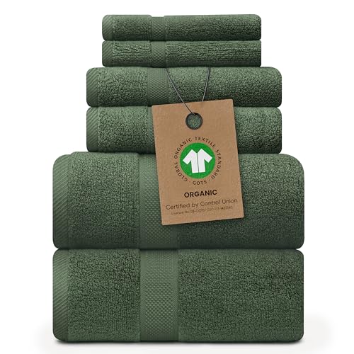 Alusa Home 100% Organic Zero-Twist Cotton Towels - GOTS Certified Luxury Bath Towels - Ultra Soft & Plush 700GSM Long-Staple Cotton - 6 Piece Towel Set (Hunter Green) - color: Hunter Green, size: 6pc Towel Set