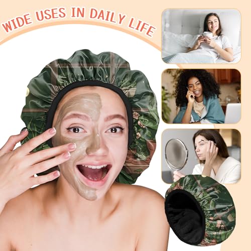 Luxury Shower Cap Terry Lined Reusable Triple Layer Waterproof Hair Elastic Caps Shower Bath Hat for Women Girls Cute Aesthetic-Frog - color: AL18-Frog